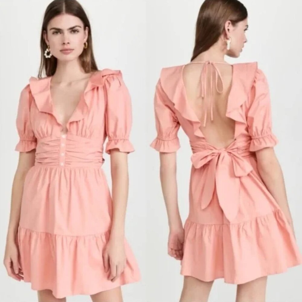 WAYF Ruffle Neck Tiered Mini Dress - Peach, Size Med - NWT!